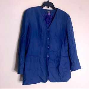 Vintage blue silk button down blazer jacket business professional women’s 10
